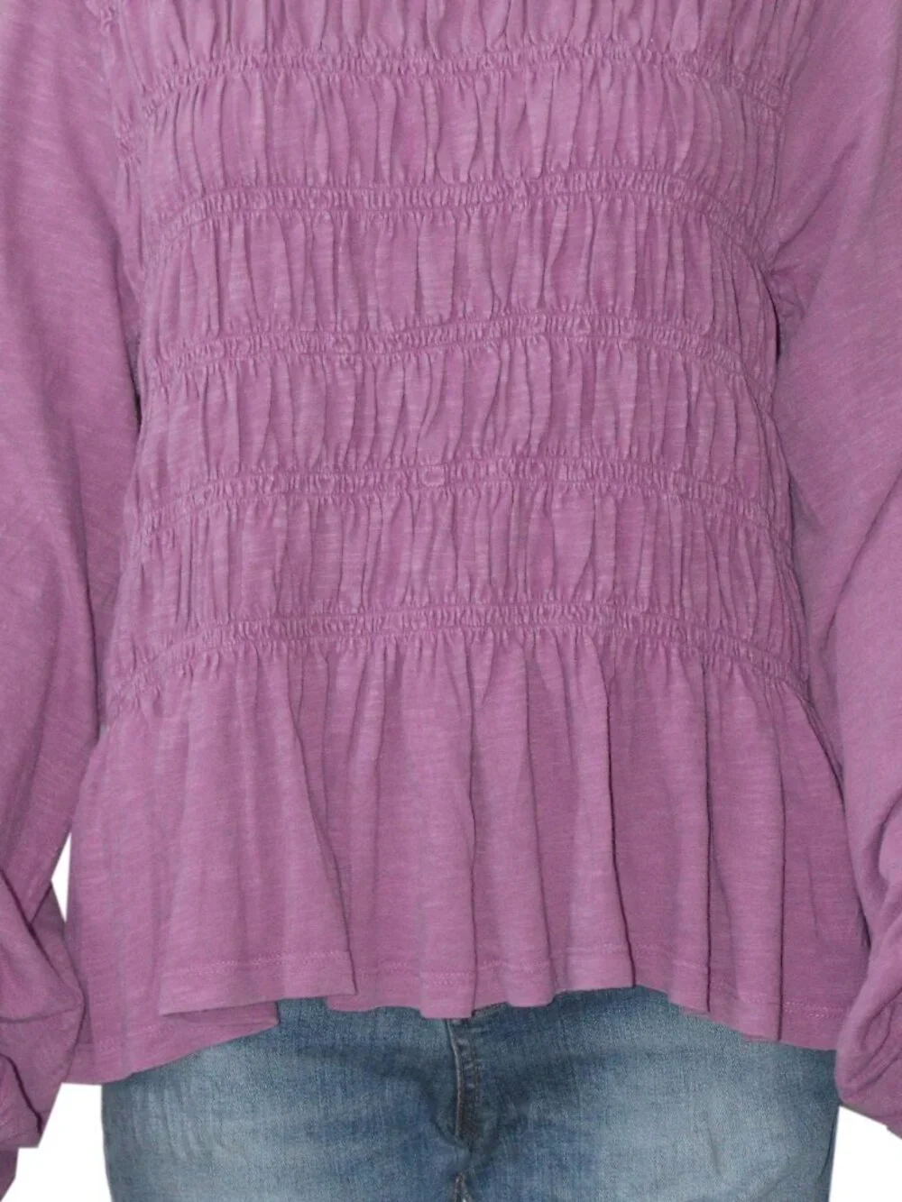 Pilcro Long-Sleeve Smocked Top Anthropologie Pullover Ruffle XS